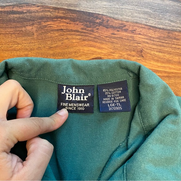 VINTAGE 80S JOHN BLAIR SHIRT JACKET ZIPUP ROCKABILLY Large Tall Green Waist Band - Picture 8 of 8